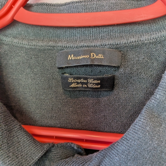 MASSIMO DUTTI Men Sweater Size Large Dark Green Long Sleeve Polo 3 Buttons - Picture 3 of 10